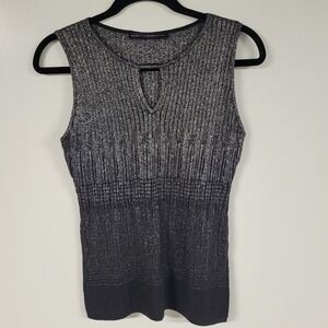 White House Black Market Shimmer Ribbed Knit Sleeveless Top Black Silver Ombre